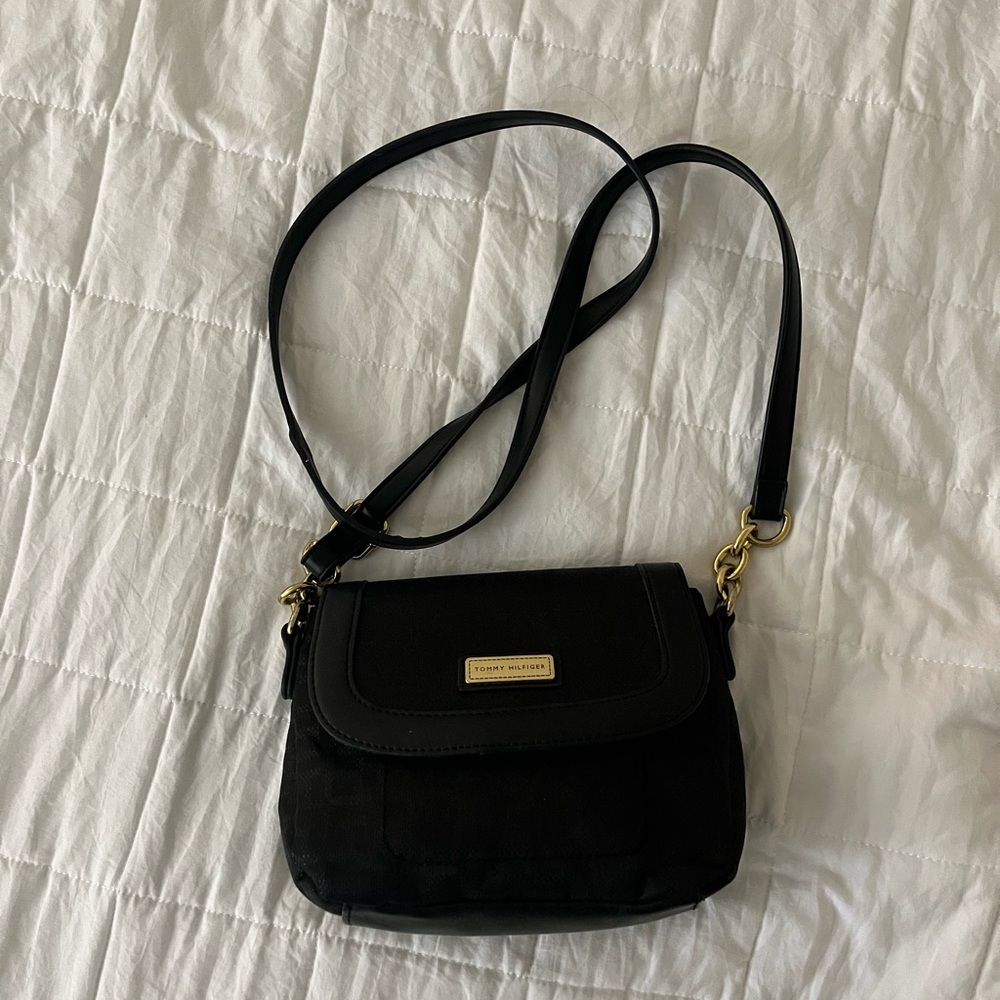 Tommy Hilfiger Black Crossbody Bag with Gold Accents
